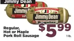 Food Town Jimmy Dean Regular, Hot or Maple Pork Roll Sausage offer