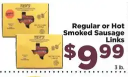 Food Town Tex's regular or hot smoked sausage links offer