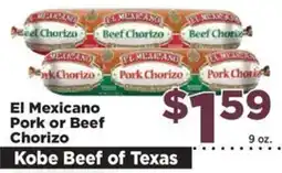 Food Town El Mexicano pork or beef chorizo offer