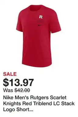 Dick's Sporting Goods Nike Men's Rutgers Scarlet Knights Red Triblend LC Stack Logo Short Sleeve T-Shirt offer