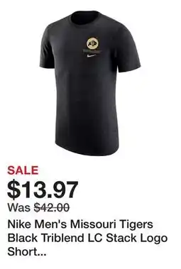 Dick's Sporting Goods Nike Men's Missouri Tigers Black Triblend LC Stack Logo Short Sleeve T-Shirt offer