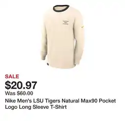 Dick's Sporting Goods Nike Men's LSU Tigers Natural Max90 Pocket Logo Long Sleeve T-Shirt offer