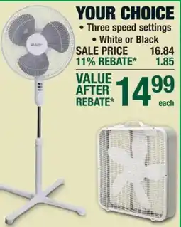 Menards Your choice fan offer