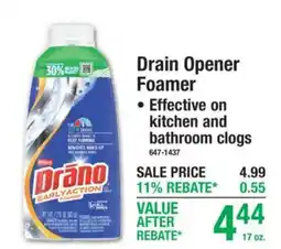 Menards Drano drain opener foamer offer