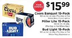 ShopRite Coors Banquet 15-Pack or Miller Lite 15-Pack or Bud Light 15-Pack offer