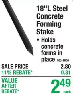 Menards 18"L Steel Concrete Forming Stake offer
