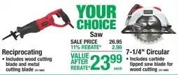 Menards Your Choice Saw offer