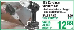 Menards North tech 18v cordless vacuum kit offer