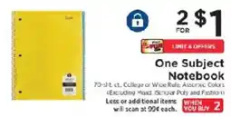 ShopRite One Subject Notebook offer