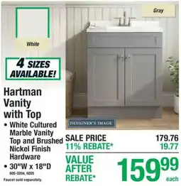 Menards Hartman vanity with top offer