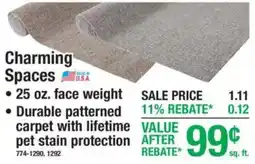 Menards Charming Spaces carpet offer