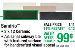 Menards Sandrio ceramic subway tile offer