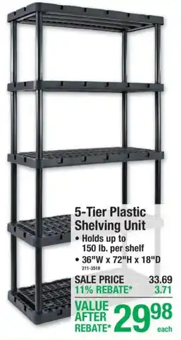 Menards 5-tier plastic shelving unit offer