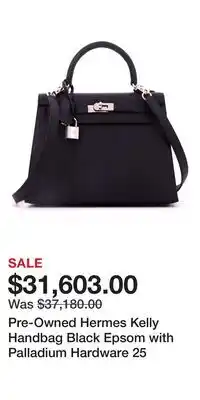 Nordstrom Pre-Owned Hermes Kelly Handbag Black Epsom with Palladium Hardware 25 offer