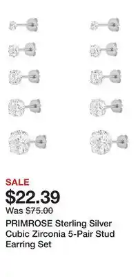 Kohl's PRIMROSE Sterling Silver Cubic Zirconia 5-Pair Stud Earring Set offer