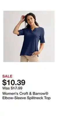 Kohl's Women's Croft & Barrow Elbow-Sleeve Splitneck Top offer