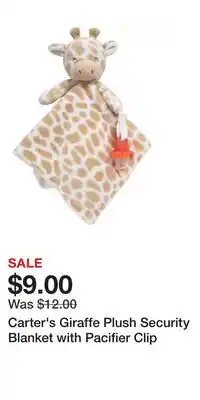 Kohl's Carter's Giraffe Plush Security Blanket with Pacifier Clip offer