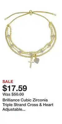 Kohl's Brilliance Cubic Zirconia Triple Strand Cross & Heart Adjustable Bracelet offer