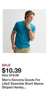 Kohl's Men's Sonoma Goods For Life Essential Short Sleeve Striped Henley T-Shirt offer