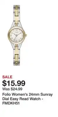 Kohl's Folio Women's 24mm Sunray Dial Easy Read Watch - FMDKH51 offer