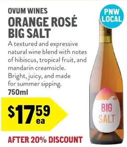 New Seasons Market Ovum Wines Orange Rosé Big Salt offer