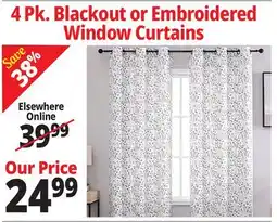 Ocean State Job Lot 4 Pk. Blackout or Embroidered Window Curtains offer