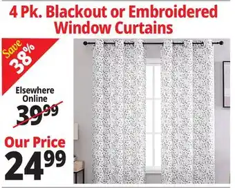 Ocean State Job Lot 4 Pk. Blackout or Embroidered Window Curtains offer