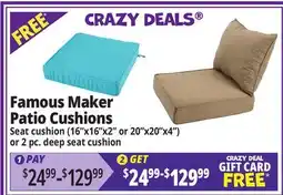 Ocean State Job Lot Famous Maker Patio Cushions offer