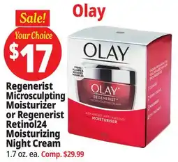 Ocean State Job Lot Olay Regenerist Microsculpting Moisturizer or Retinol24 Moisturizing Night Cream offer
