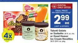 ACME Talenti Gelato or Sorbetto, 16 fl. oz. ctn. or Good Humor Ice Cream Novelties, 16.5-18 fl. oz. pkg offer