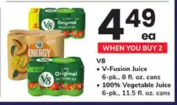 ACME V8 V-Fusion Juice 6-pk., 8 fl. oz. cans 100% Vegetable Juice 6-pk., 11.5 fl. oz. cans offer