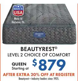 Boscov's BEAUTYREST LEVEL 2 CHOICE OF COMFORT offer