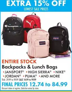 Boscov's BACKPACKS & LUNCH BAGS offer