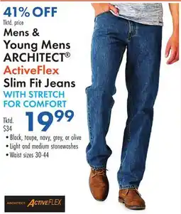 Boscov's Mens & Young Mens ARCHITECT ActiveFlex Slim Fit Jeans offer