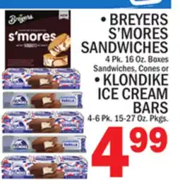 C Town BREYERS S'MORES SANDWICHES, KLONDIKE ICE CREAM BARS offer