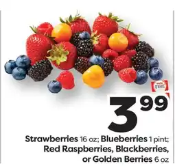Weis Markets Strawberries 16 oz Blueberries 1 pint Red Raspberries, Blackberries, or Golden Berries 6 oz offer