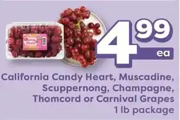 Weis Markets California Candy Heart, Muscadine, Scuppernong, Champagne, Thomcord or Carnival Grapes offer