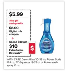 CVS Dawn Ultra 30-38 oz, Power Suds 17.4 oz, EZ-Squeeze 18-22 oz or Powerwash spray 16 oz offer