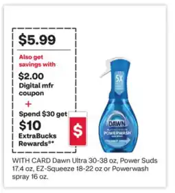 CVS Dawn Ultra 30-38 oz, Power Suds 17.4 oz, EZ-Squeeze 18-22 oz or Powerwash spray 16 oz offer