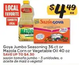 Winn Dixie Goya Jumbo Seasoning 36 ct or Mazola Corn or Vegetable Oil 40 oz offer