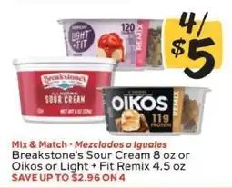 Winn Dixie Breakstone's Sour Cream 8 oz or Oikos or Light + Fit Remix 4.5 oz offer