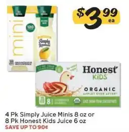 Winn Dixie Simply Juice Minis or Honest Kids Juice offer