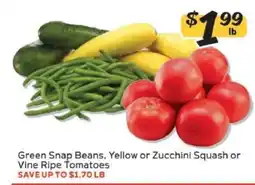 Winn Dixie Green Snap Beans, Yellow or Zucchini Squash or Vine Ripe Tomatoes offer