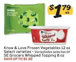 Winn Dixie Know & Love Frozen Vegetables or SE Grocers Whipped Topping offer
