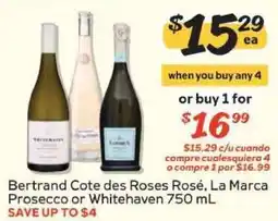 Winn Dixie Bertrand Cote des Roses Rosé, La Marca Prosecco or Whitehaven offer