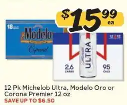 Winn Dixie 12 Pk Michelob Ultra, Modelo Oro or Corona Premier 12 oz offer