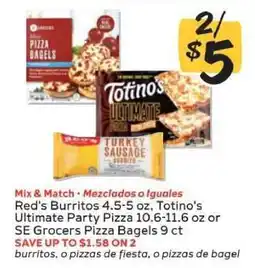 Winn Dixie Red's Burritos, Totino's Ultimate Party Pizza, SE Grocers Pizza Bagels offer