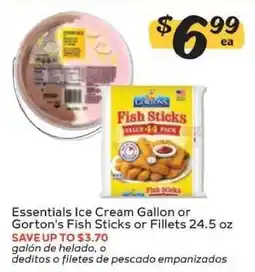 Winn Dixie Essentials Ice Cream Gallon or Gorton's Fish Sticks or Fillets offer
