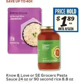 Winn Dixie Know & Love or SE Grocers Pasta Sauce offer