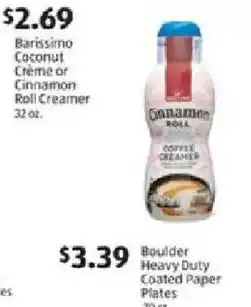 Aldi Barissimo coconut creme or cinnamon roll creamer offer